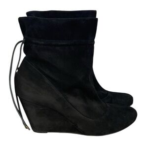 BCBG Generation Wessy Black Suede Leather Wedge Slouch Booties Sz EU41